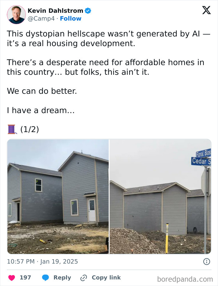 Housing development showing design and architecture nightmares with poorly planned structures and common sense flaws.