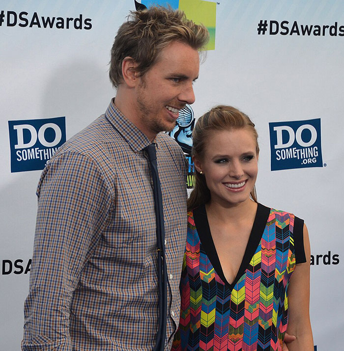 Kristen Bell smiling at event with a male companion amid experts condemning her triggering post and behavior backlash.