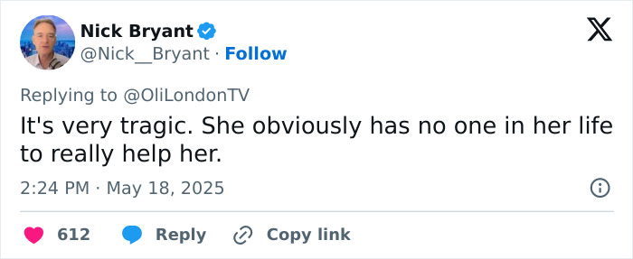 Tweet by Nick Bryant commenting on Britney Spears' concerning claim about a horrible accident and visible bruises.