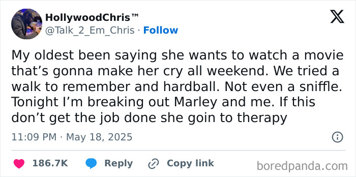 Tweet about a parent trying to find a movie to make their child cry, shared in hilarious tweets people couldn’t help but share.