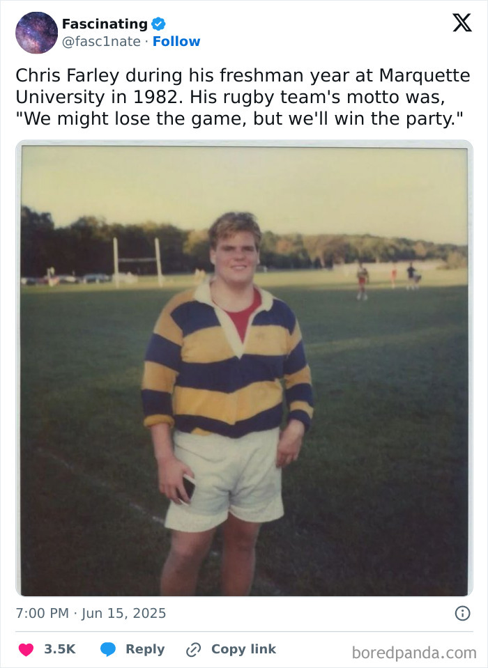 Young man in rugby uniform on a field, a funny and relatable TV meme capturing a humorous college sports moment.