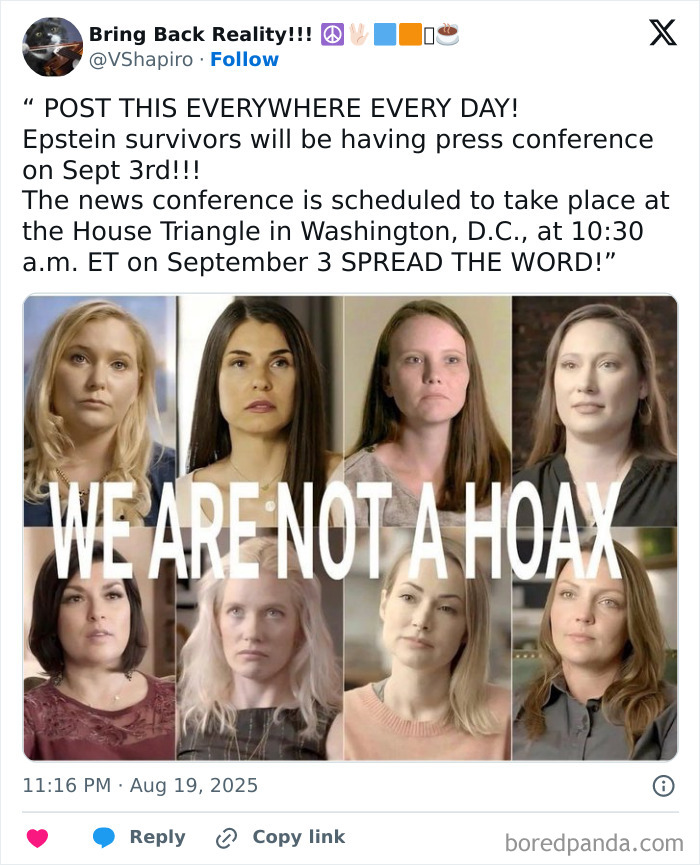 Eight serious women featured in a collage with the bold text we are not a hoax representing chaotic good acts.