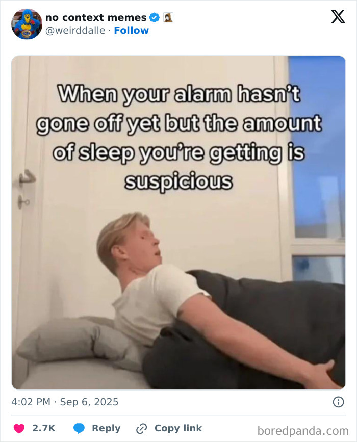 Person lying in bed looking suspicious about the amount of sleep, illustrating specific moments in our lives shared by many.