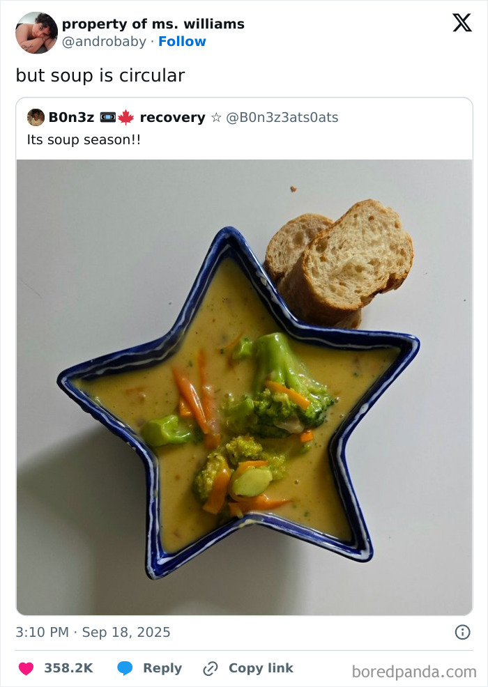 Star-shaped bowl of vegetable soup with two slices of bread, featured in funny and random Thunder Dungeon memes.