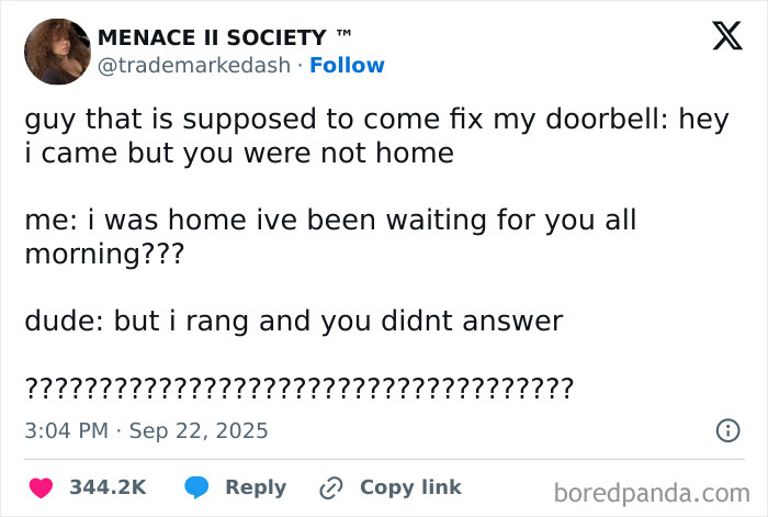 Tweet with humorous exchange about missed doorbell visit, showcasing hilarious tweets shared widely on social media.