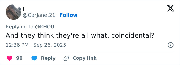 User tweet expressing skepticism about incidents being coincidental amid fears of serial criminal rise in Houston.