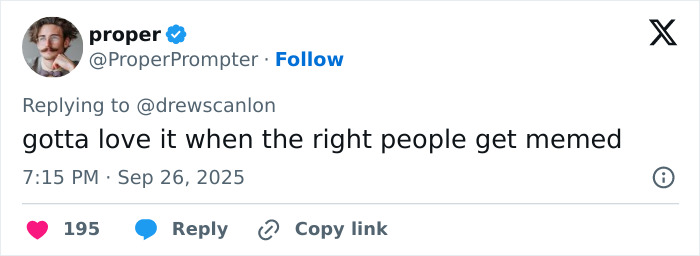 Man behind blinking guy GIF with glasses and mustache shares a tweet about internet memes on social media platform.