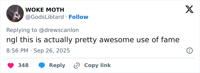 Screenshot of a tweet praising the man behind blinking guy GIF for his clever use of internet fame.