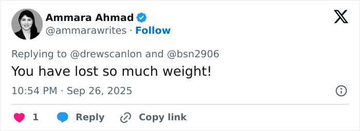 Screenshot of a tweet mentioning weight loss, related to the man behind the Blinking Guy GIF eight years later.