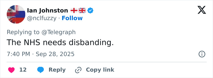 Screenshot of a tweet criticizing the NHS amid outrage over UK health guidance on cousin marriage benefits.