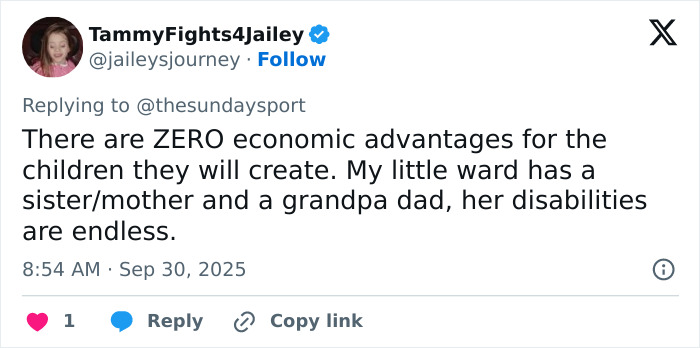 Tweet criticizing UK health guidance on benefits of marrying cousins, highlighting disabilities and economic concerns for children.
