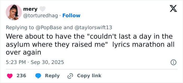 Twitter user reacting to leaked Taylor Swift lyrics sparking backlash over tone deaf remarks from The Life Of A Showgirl. Twitter user reacting to leaked Taylor Swift lyrics sparking backlash over tone deaf remarks from The Life Of A Showgirl.