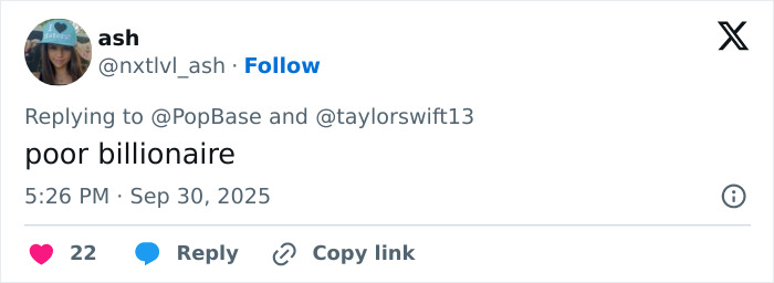 Screenshot of a social media reply criticizing Taylor Swift amid backlash over leaked lyrics from The Life Of A Showgirl. Screenshot of a social media reply criticizing Taylor Swift amid backlash over leaked lyrics from The Life Of A Showgirl.