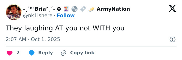 Screenshot of a social media post with text about being laughed at, related to rapper twerking with Sydney Sweeney allegations.