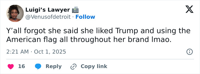 Screenshot of a tweet from Luigi&rsquo;s Lawyer discussing political views and branding controversies related to never beating the red hat allegations.