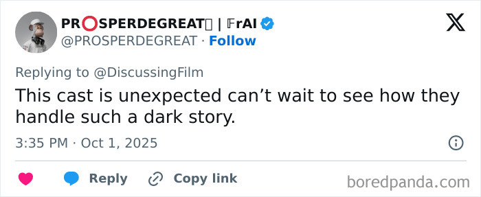 Tweet from user discussing Nicolas Cage in a horror film, expressing surprise at the dark story and cast choice. Tweet from user discussing Nicolas Cage in a horror film, expressing surprise at the dark story and cast choice.