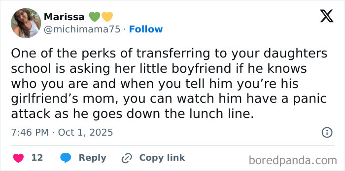 Screenshot of a humorous tweet from a parent sharing a funny moment about school and kids on X.