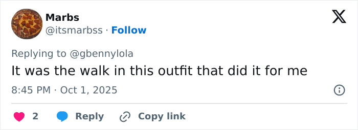 Screenshot of a social media reply discussing an outfit, related to Zendaya fans convinced she's pregnant after viral photo with Lisa.