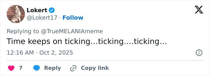 Screenshot of a Twitter reply discussing Melania Trumps bizarre AI video fueling a major conspiracy theory.