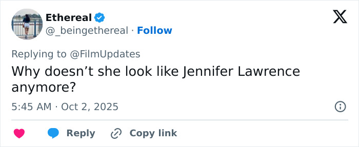 Tweet questioning Jennifer Lawrence&rsquo;s appearance, sparking discussion about plastic surgeons in LA at Paris Fashion Week.