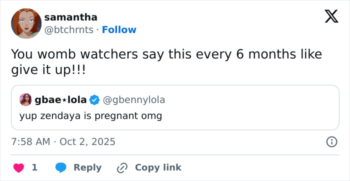 Screenshot of a tweet discussing Zendaya pregnancy rumors after a viral photo with Lisa sparks fan speculation.