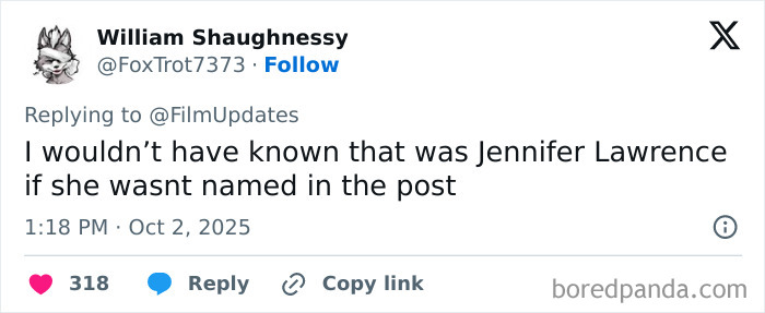 Tweet about Jennifer Lawrence&rsquo;s surprising look that didn&rsquo;t make sense at Paris Fashion Week 2025.