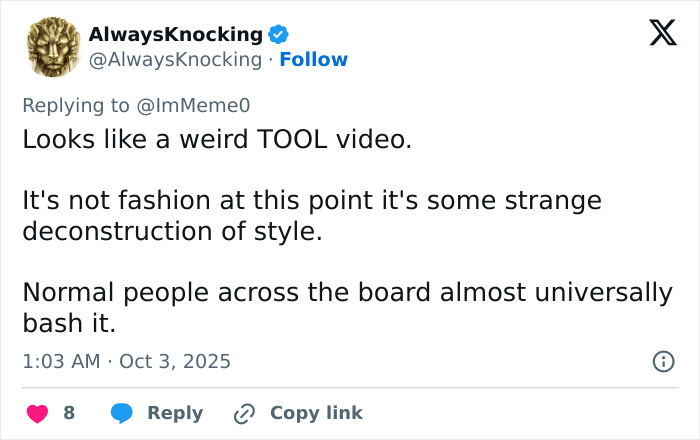 Tweet criticizes Paris Fashion Week's boundary-breaking show, comparing it to Hunger Games with style deconstruction and public backlash.