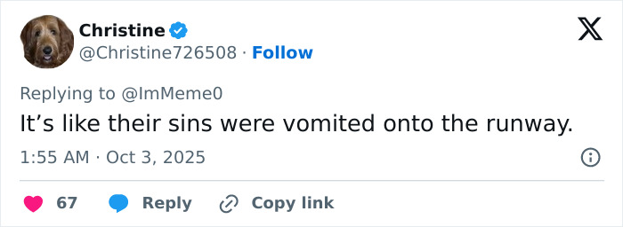 Tweet by Christine reacting to a boundary-breaking Paris Fashion Week show stirring up Hunger Games controversy.