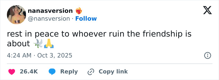 Tweet from Taylor Swift fan expressing sorrow over the friend behind ruin the friendship controversy, not Blake Lively.
