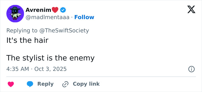 Screenshot of a tweet reacting to Taylor Swift&rsquo;s look amid album release, comparing style to Caitlyn Jenner&rsquo;s.