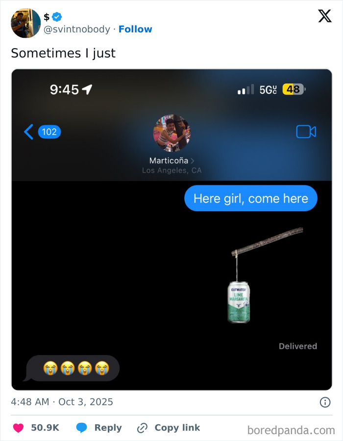 Funny Twitter conversation showing a humorous text with a margarita can emoji in a popular tweet shared online.