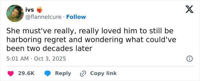 Tweet from user ivs expressing regret and lingering feelings, related to Taylor Swift fans in tears after friend revelation.