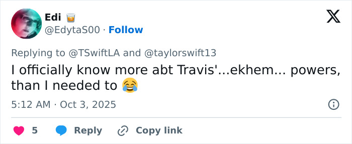 Tweet about Travis Kelce's manhood in new song, fans reacting to Taylor Swift's raunchiest track yet with humor.
