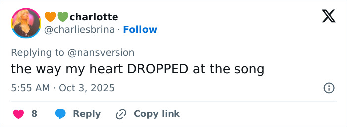 Twitter post from a Taylor Swift fan expressing emotional reaction to a song, highlighting Taylor Swift fans in tears.