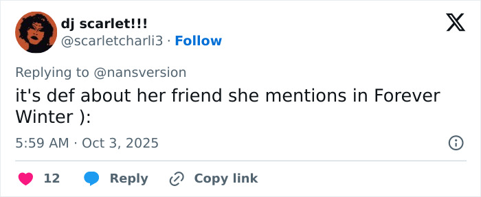 Tweet from dj scarlet discussing Taylor Swift fans reacting to the friend behind Ruin The Friendship not being Blake Lively.