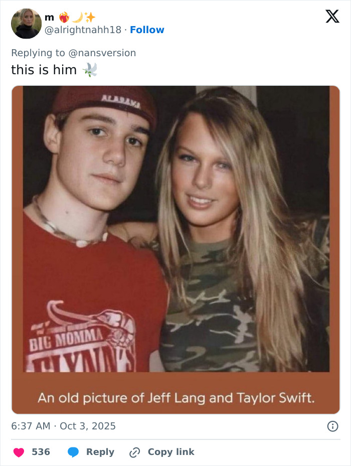 Taylor Swift fans react as the friend behind Ruin The Friendship is revealed in an old photo with Jeff Lang.