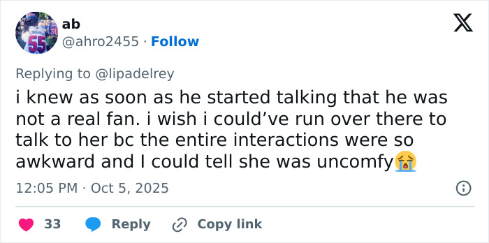 Screenshot of a tweet expressing concern about a man allegedly touching Dua Lipa inappropriately at a concert. Screenshot of a tweet expressing concern about a man allegedly touching Dua Lipa inappropriately at a concert.