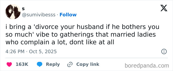 Screenshot of a humorous tweet from X about divorce vibes at gatherings, illustrating Netflix gotta add a comment section.