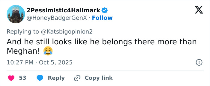 Screenshot of a tweet commenting on Meghan Markle’s video backlash, highlighting Lana Del Rey’s husband being praised. Screenshot of a tweet commenting on Meghan Markle’s video backlash, highlighting Lana Del Rey’s husband being praised.