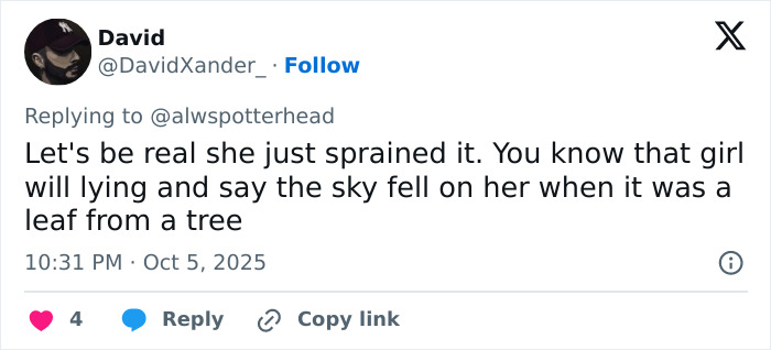 Screenshot of a tweet discussing Britney Spears&rsquo; concerning claim about a horrible accident while covered in bruises.