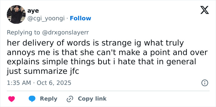 Screenshot of a tweet criticizing Taylor Swift's Graham Norton appearance, highlighting fans picking apart her delivery.