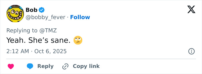 Tweet by user Bob expressing doubt about Britney Spears' concerning claim related to a horrible accident and visible bruises.