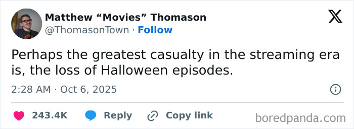 Tweet about the loss of Halloween episodes shared in a humorous Netflix gotta add a comment section moment.