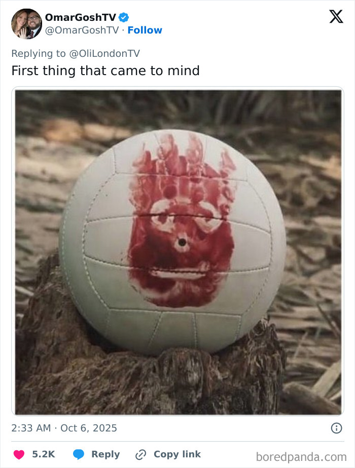 Volleyball with a red handprint face resembling a troll, referencing Jaden Smith's red-faced diaper look. Volleyball with a red handprint face resembling a troll, referencing Jaden Smith's red-faced diaper look.