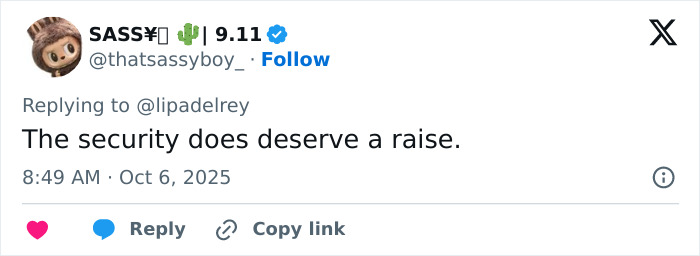 Screenshot of a tweet praising security after a man allegedly touched Dua Lipa inappropriately at a concert. Screenshot of a tweet praising security after a man allegedly touched Dua Lipa inappropriately at a concert.