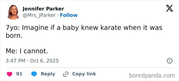 Screenshot of a funny tweet from a parent showing humorous moments shared by parents on X in October.