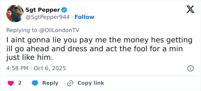 Twitter reply on trolling-related comment about Jaden Smith's red-faced diaper look in Paris. Twitter reply on trolling-related comment about Jaden Smith's red-faced diaper look in Paris.