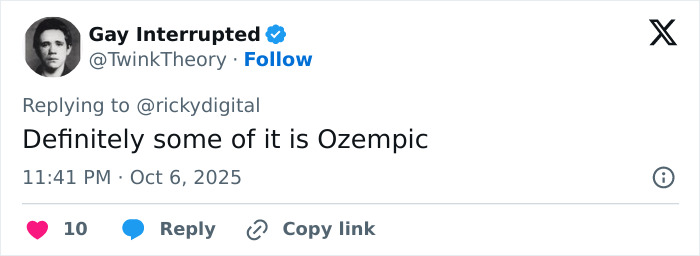 Screenshot of a tweet mentioning Ozempic, in a discussion related to Mandy Moore&rsquo;s unrecognizable new look baffling fans.