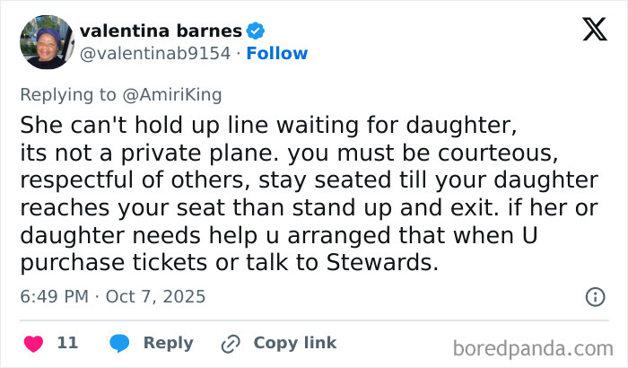 Tweet criticizing a woman for refusing to let passengers exit first, highlighting outrage over insufferable behavior on a plane. Tweet criticizing a woman for refusing to let passengers exit first, highlighting outrage over insufferable behavior on a plane.