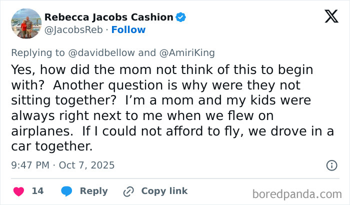 Tweet discussing outrage over an insufferable woman refusing to let passengers exit until her daughter goes first. Tweet discussing outrage over an insufferable woman refusing to let passengers exit until her daughter goes first.